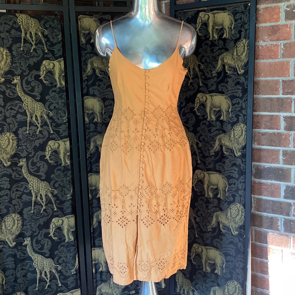 Cotton Mustard Eyelet Midi Dress